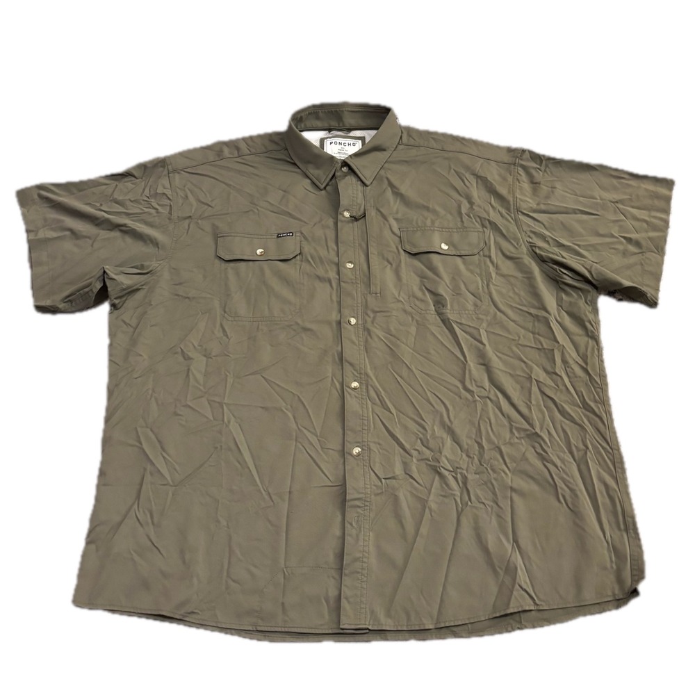 Poncho Outdoors Mens XXL Regular Fit Short Sleeve Fishing Shirt Olive Green Mag